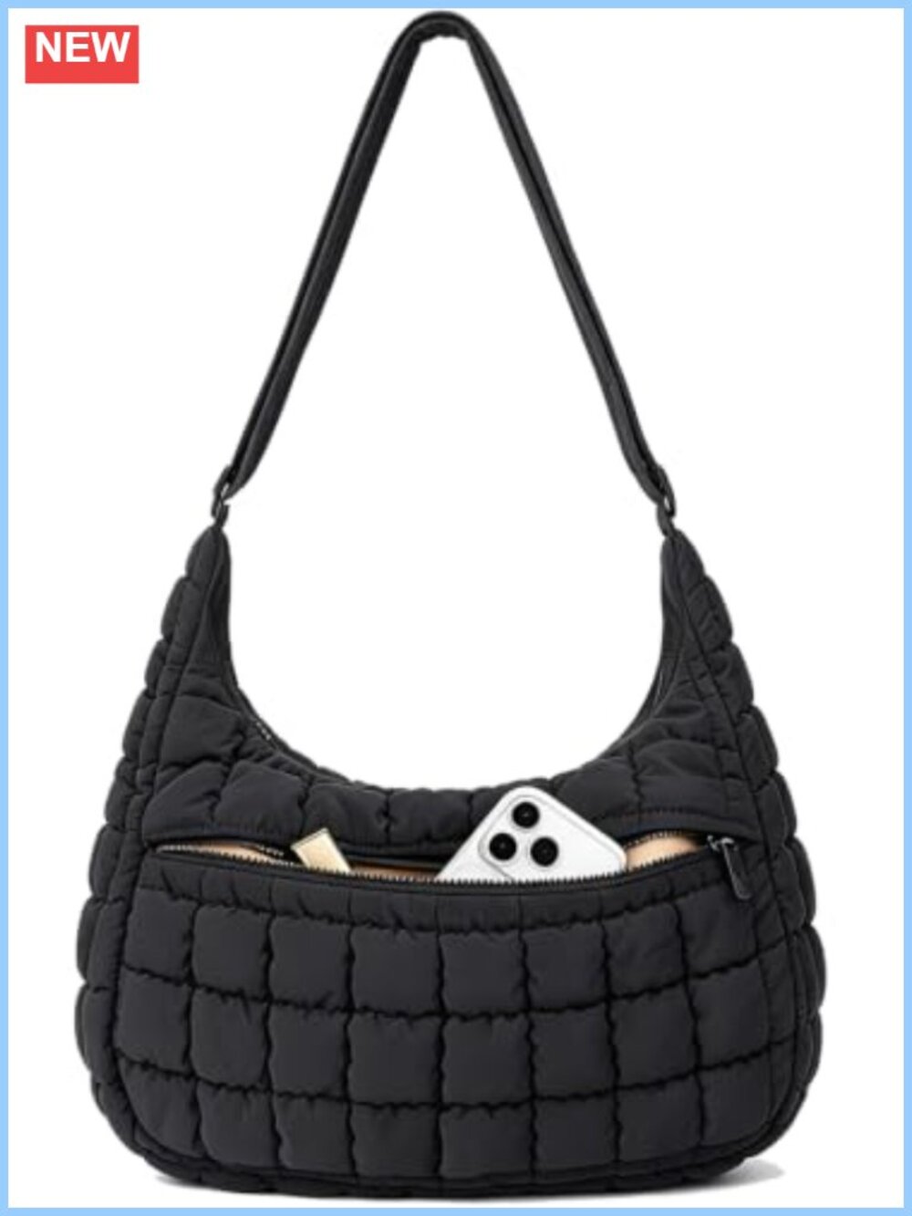 Quilted Nylon Crossbody Hobo Shoulder Bag Lightweight Puffer Purse